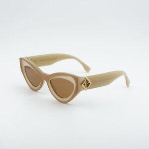 Fendi FE40146I 57E Sunglasses Beige Cat Eye Frame, Brown Lenses